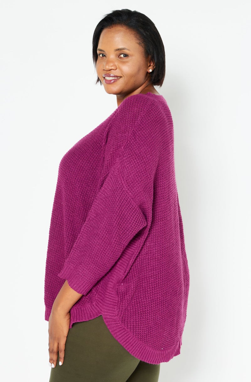 Black Tape سويت شيرت مزخرف بأكمام طويلة للنساء بحجم كبير، ماغينتا - Image 3