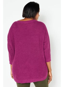 Black Tape Women Plus Size Long Sleeve Textured Sweater, Magenta  - Image 2