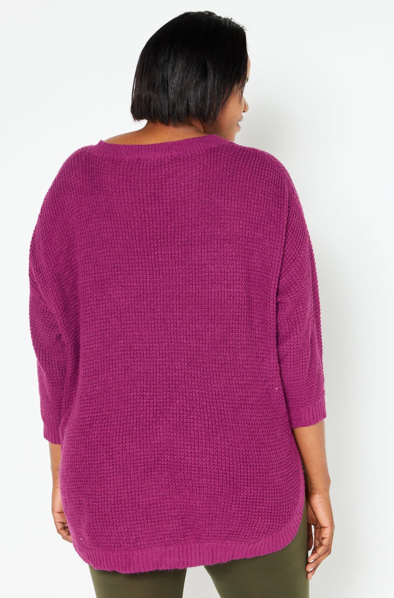 Black Tape سويت شيرت مزخرف بأكمام طويلة للنساء بحجم كبير، ماغينتا - Image 2