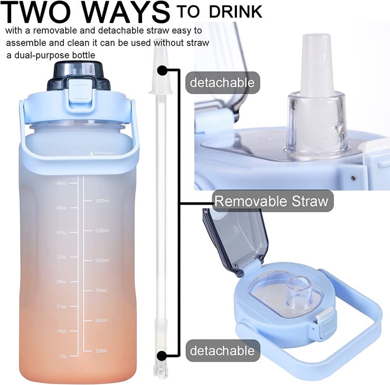 VDNSI Sipper 2 Liter Motivational Time Marker Water Bottle for Office & Gym, Non-Toxic Plastic Gallon Bottle (1 Pcs, Blue) - Image 2