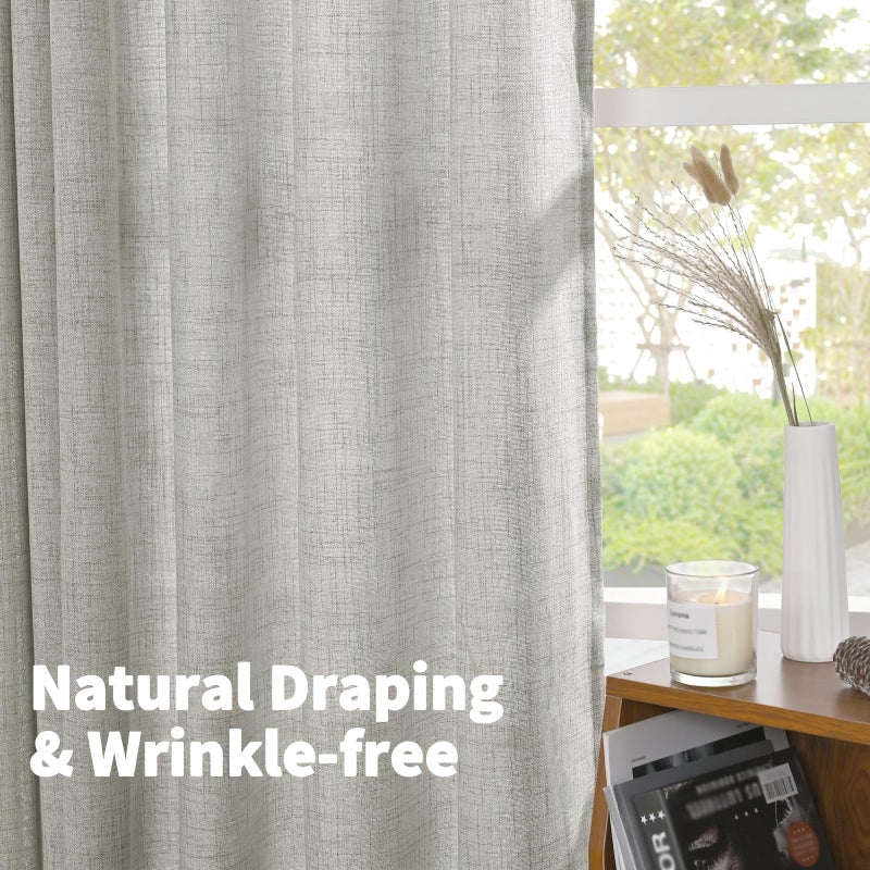 YoungsTex Light Grey Linen Curtains 40 Inches Long for Kitchen Cafe Window, Short Length Semi Sheer Drapes Back Tab Rod Pocket Light Filtering for Bathroom Bedroom, 2 Panels, 42 X 40 Inch - Image 5