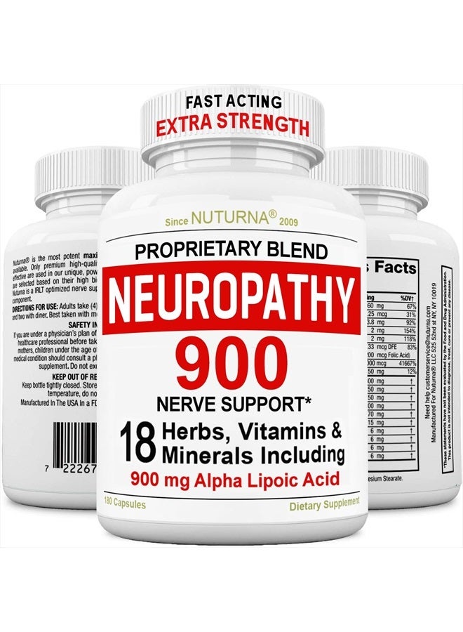 Nuturna Neuropathy Support Supplement with 900 mg Pure Alpha Lipoic Acid - Maximum Strength Nerve Formula to Fortify Nerves in Fingers, Hands, Toes, & Feet - Best Natural Nerve Relief Support - 180 Capsules - Image 1