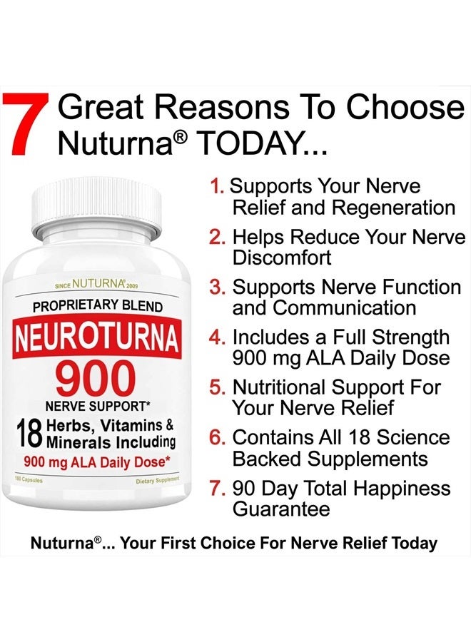 Nuturna Neuropathy Support Supplement with 900 mg Pure Alpha Lipoic Acid - Maximum Strength Nerve Formula to Fortify Nerves in Fingers, Hands, Toes, & Feet - Best Natural Nerve Relief Support - 180 Capsules - Image 2