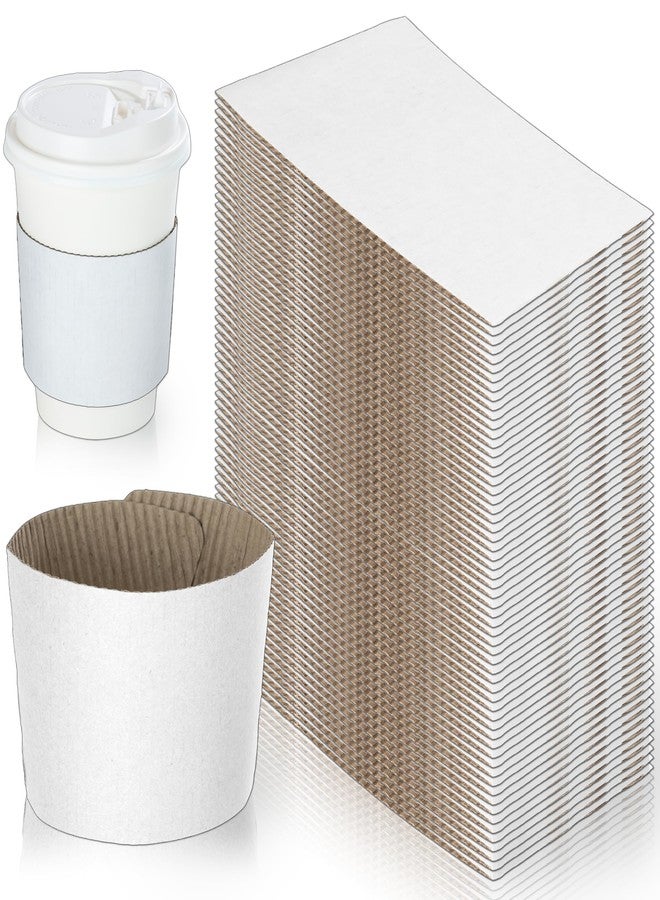 BOARDS+ White Coffee Sleeves For 10 to 20 oz. Cups (100 Pack), Disposable Corrugated Cardboard Paper Jacket For Better Grip, Hot Cold Drinks Holder, Chocolate Milk Tea Beverage Insulator, Hand Protection - Image 1