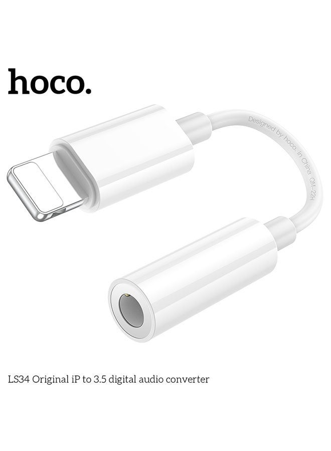 hoco. LS34 Original iP to 3.5mm Digital Audio Converter Adapter in White – High-Fidelity Sound Output, Compatible with iPhone & iPad Lightning Devices, Plug-and-Play Digital to Analog Audio Adapter for Headphones, Speakers & Car Audio  - Image 3
