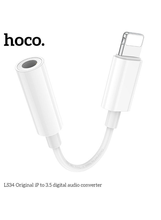 hoco. LS34 Original iP to 3.5mm Digital Audio Converter Adapter in White – High-Fidelity Sound Output, Compatible with iPhone & iPad Lightning Devices, Plug-and-Play Digital to Analog Audio Adapter for Headphones, Speakers & Car Audio  - Image 5