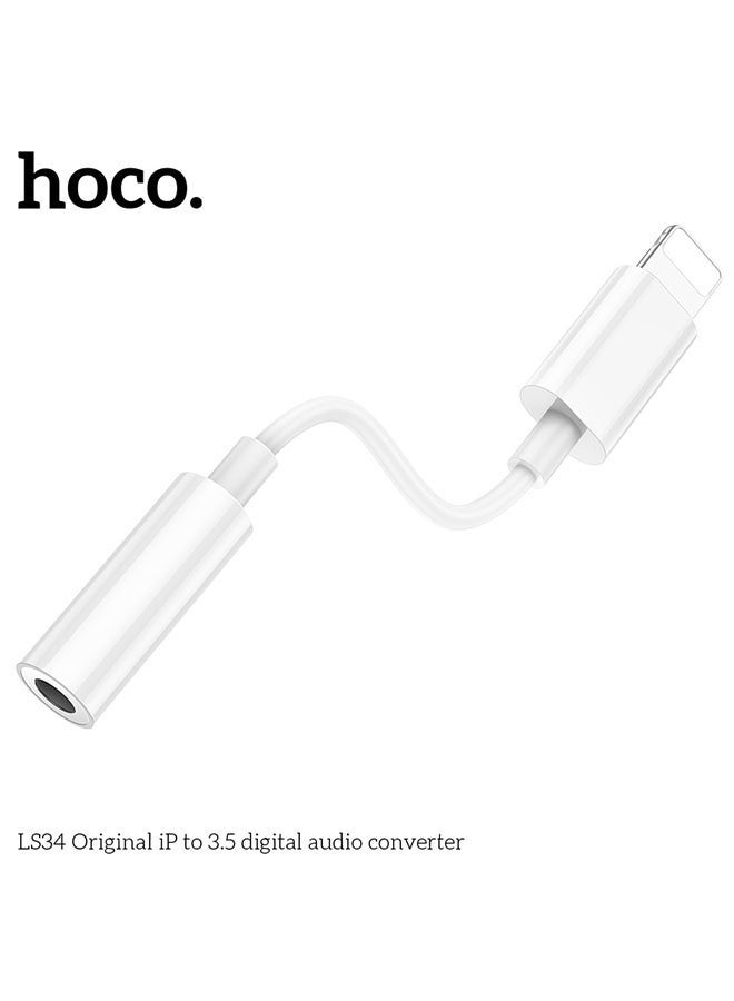 hoco. LS34 Original iP to 3.5mm Digital Audio Converter Adapter in White – High-Fidelity Sound Output, Compatible with iPhone & iPad Lightning Devices, Plug-and-Play Digital to Analog Audio Adapter for Headphones, Speakers & Car Audio  - Image 4