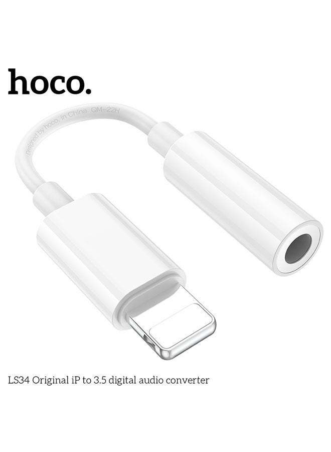 hoco. LS34 Original iP to 3.5mm Digital Audio Converter Adapter in White – High-Fidelity Sound Output, Compatible with iPhone & iPad Lightning Devices, Plug-and-Play Digital to Analog Audio Adapter for Headphones, Speakers & Car Audio  - Image 2