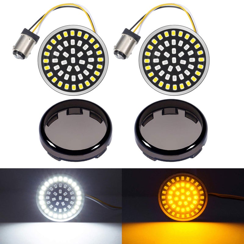 PBYMT 1157 LED Front Turn Signal Light 2 Bullet Smoke Lens Cover Kit Compatible for Harley Davidson Dyna Softail Touring Road King Electra Street Glide 19972024