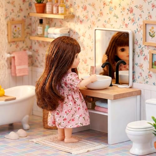 JOINPAYA Dollhouse Bathroom Set 112 Scale Shower Room Model Miniature Toilet Bathtub Basin Cabinet with Sink for Doll House Furniture Accessories RolePlaying Toys for Kids - Image 5