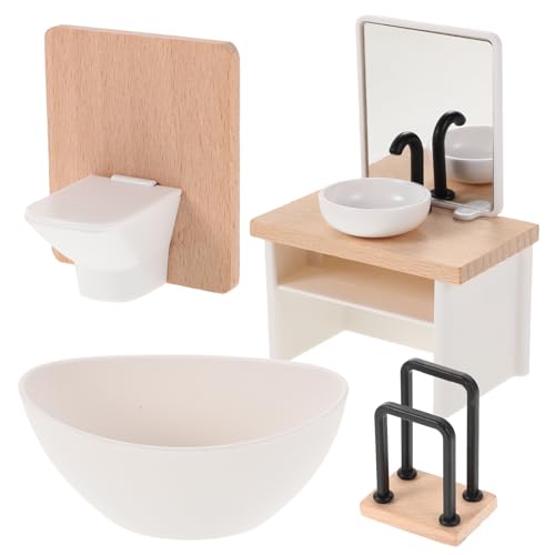 JOINPAYA Dollhouse Bathroom Set 112 Scale Shower Room Model Miniature Toilet Bathtub Basin Cabinet with Sink for Doll House Furniture Accessories RolePlaying Toys for Kids - Image 1