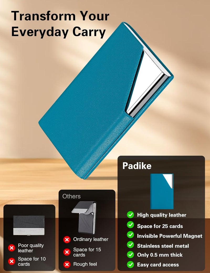Padike Business Card Holder, Upgraded Leather Business Card Case Pocket Card Holders for Men or Women, Metal Slim Name Card Holder RFID Blocking Business Card Carrier with Magnetic Closure(Y-TQ) - Image 2