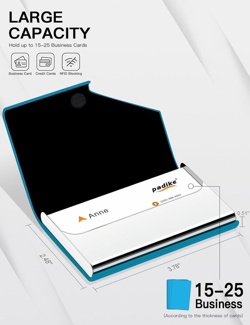 Padike Business Card Holder, Upgraded Leather Business Card Case Pocket Card Holders for Men or Women, Metal Slim Name Card Holder RFID Blocking Business Card Carrier with Magnetic Closure(Y-TQ) - Image 4