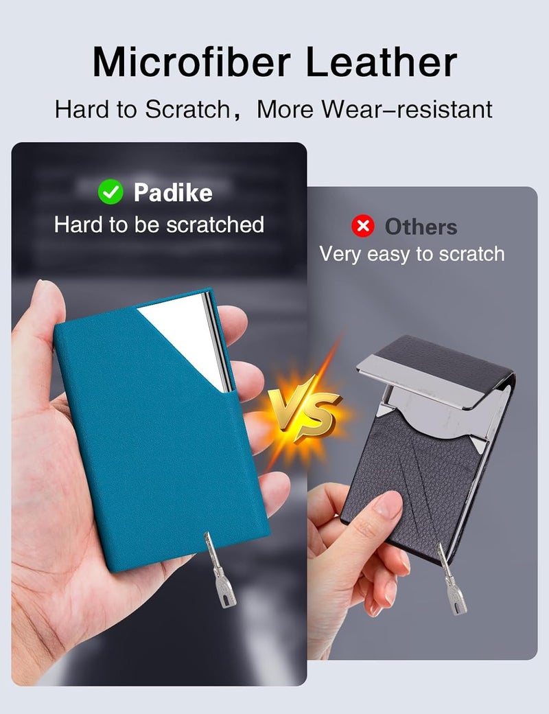 Padike Business Card Holder, Upgraded Leather Business Card Case Pocket Card Holders for Men or Women, Metal Slim Name Card Holder RFID Blocking Business Card Carrier with Magnetic Closure(Y-TQ) - Image 3