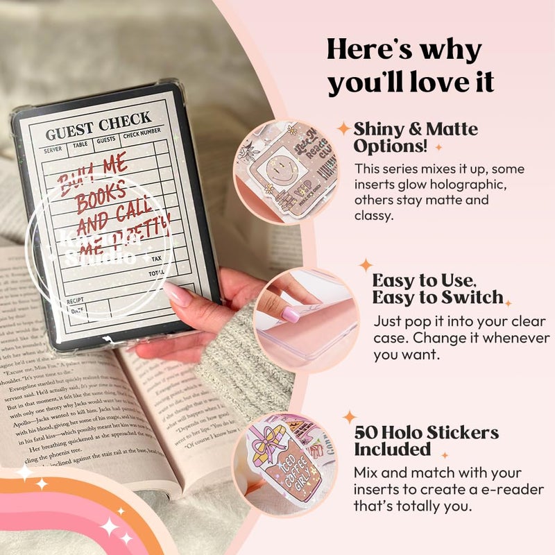 Kaciola 12PCS Inserts Cardstock for E-reader, 50PCS Stickers for Clear Case Insert, 6.9"x4.8" Dark Romance Theme Inserts Compatible with Paper White 11th-12th Gen, E-Reader Gift for Booklover Reader - Image 4