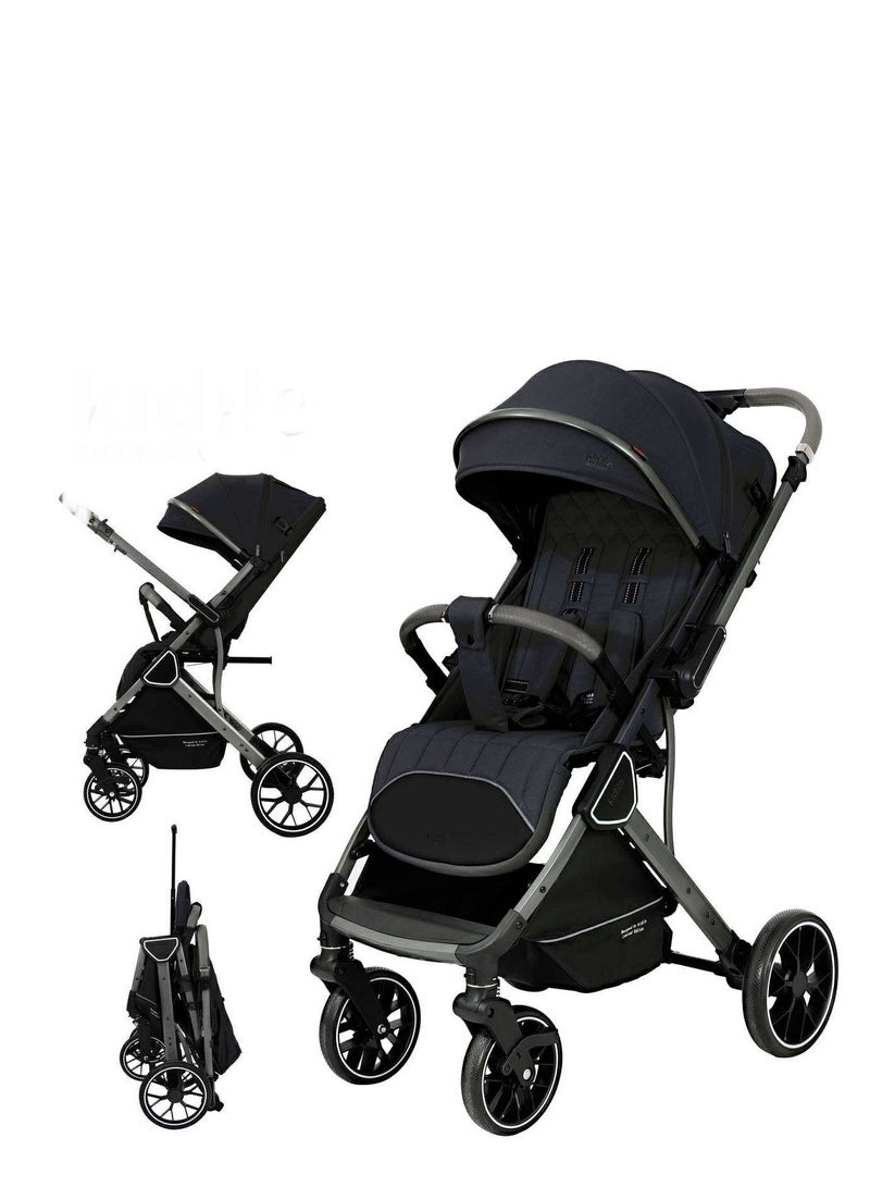 كيديليو عربة أطفال كيديلو - مقبض قابل للعكس، مريحة، هيكل من الألومنيوم، قابلة للطي - من حديثي الولادة إلى الأطفال الصغار، لون أسود