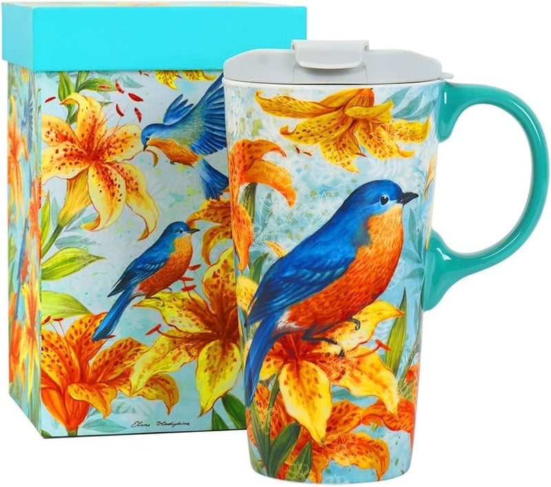 TZSSP Ceramic Mug Coffee Porcelain Latte Tea Cup 17oz Magpie Bird - Image 1
