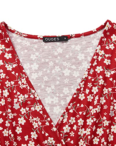 OUGES Women's Spring Dresses for Women 2025 Summer Short Sleeve V-Neck Floral Short Party Dress with Pockets(FloralZ15-419,L) - Image 4