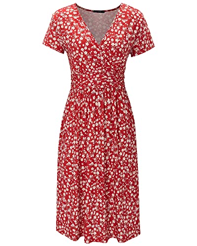 OUGES Women's Spring Dresses for Women 2025 Summer Short Sleeve V-Neck Floral Short Party Dress with Pockets(FloralZ15-419,L) - Image 2