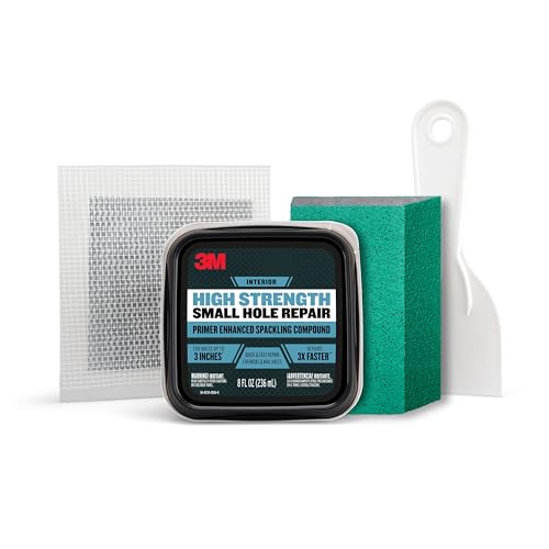 3M High Strength Small Hole Repair Kit, Inlcudes Spackling Compound, Putty Knife, Sanding Sponge, and Self-Adhesive Patch, For Hole Repairs Up To 3" in Diameter, Easy Wall Repair (SHR-SIOCKIT) - Image 1