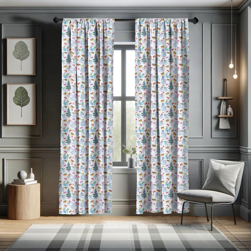 Ambesonne Christmas Window Curtains  Holiday Xmas Eve Carol Theme Snowman Pine Trees and Snowflakes Ribbons Image  Lightweight Decor 2-Panel Set with Rod Pocket  Pair of - 28"" x 63""  Pale Ceil Blue - Image 5