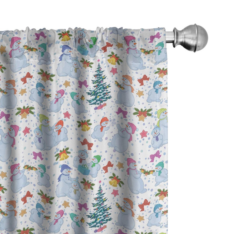 Ambesonne Christmas Window Curtains  Holiday Xmas Eve Carol Theme Snowman Pine Trees and Snowflakes Ribbons Image  Lightweight Decor 2-Panel Set with Rod Pocket  Pair of - 28"" x 63""  Pale Ceil Blue - Image 1