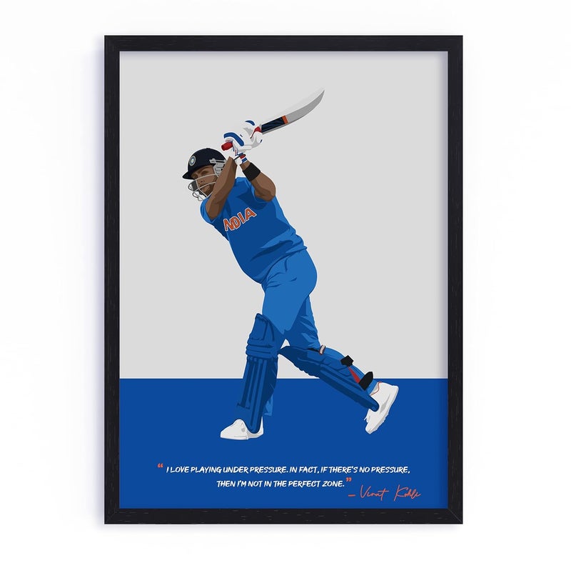 QUOTE - UNQUOTE ART QUOTE UNQUOTE ART Virat Kohli Poster Framed Sports Posters Original Cricket Posters for Wall 13x17 inches Black Frame - Image 1