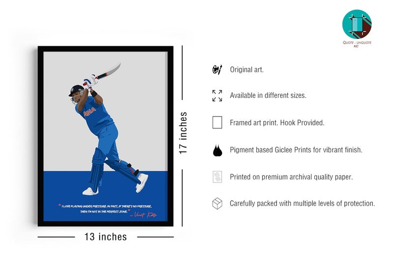 QUOTE - UNQUOTE ART QUOTE UNQUOTE ART Virat Kohli Poster Framed Sports Posters Original Cricket Posters for Wall 13x17 inches Black Frame - Image 5