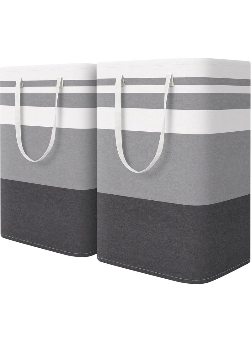 ZOOMEE 2-Pack Laundry Hamper Baskets 75L, Waterproof Freestanding Collapsible with Easy Carry Handles, Gradient Grey - Image 1