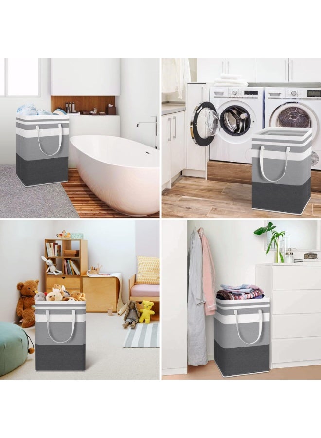 ZOOMEE 2-Pack Laundry Hamper Baskets 75L, Waterproof Freestanding Collapsible with Easy Carry Handles, Gradient Grey - Image 2