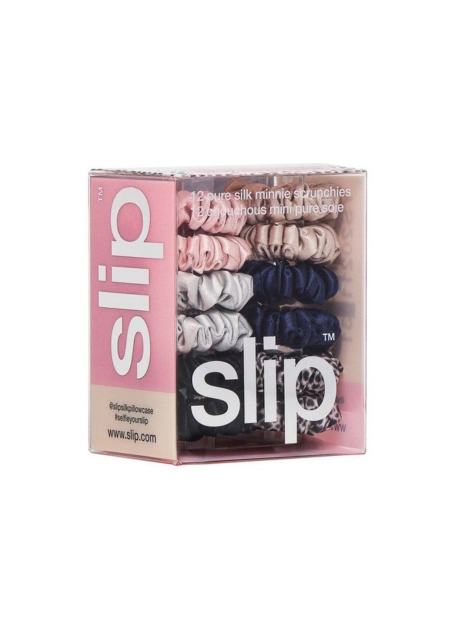 SLIP Silk Pure Silk Minnie Scrunchies Classic 100% Pure 22 Momme Mulberry Silk Scrunchies For Women Hairfriendly Scrunchies Set In Pink Caramel Silver Navy Leopard & Black (12 Scrunchies) - Image 3