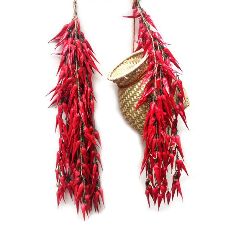 Fevoila 5 Strings Simulation Artificial Lifelike Fake Vegetable Artificial Garlic Red Pepper Onion Hanging String Foam Vegetables for Home Kitchen Decor Photography Props (Red Chili) - Image 2