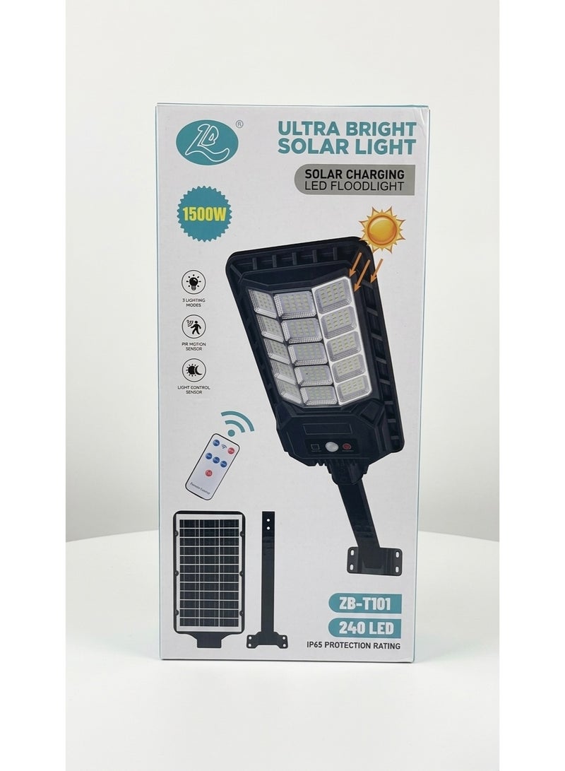 ZB-T101 Ultra Bright Solar LED Floodlight, 1500W, PIR Motion Sensor, IP65 Waterproof with Remote Control - Black - Image 1
