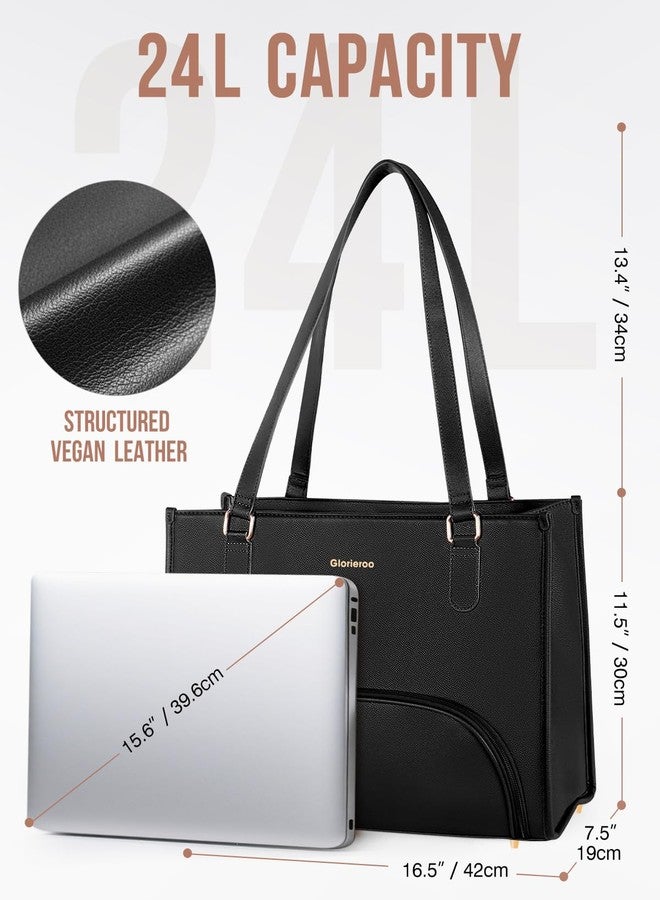 GLORIEROO Laptop Tote Bag with Lunch Compartment for Women - 15.6 Inch Computer Vegan Leather Work Bag Handbag, Large Insulated Leakproof Lunch Box Bag with Shoulder Strap - Image 4