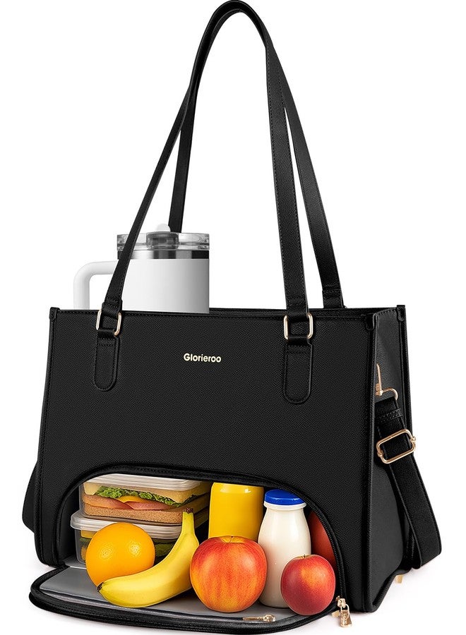 GLORIEROO Laptop Tote Bag with Lunch Compartment for Women - 15.6 Inch Computer Vegan Leather Work Bag Handbag, Large Insulated Leakproof Lunch Box Bag with Shoulder Strap - Image 1