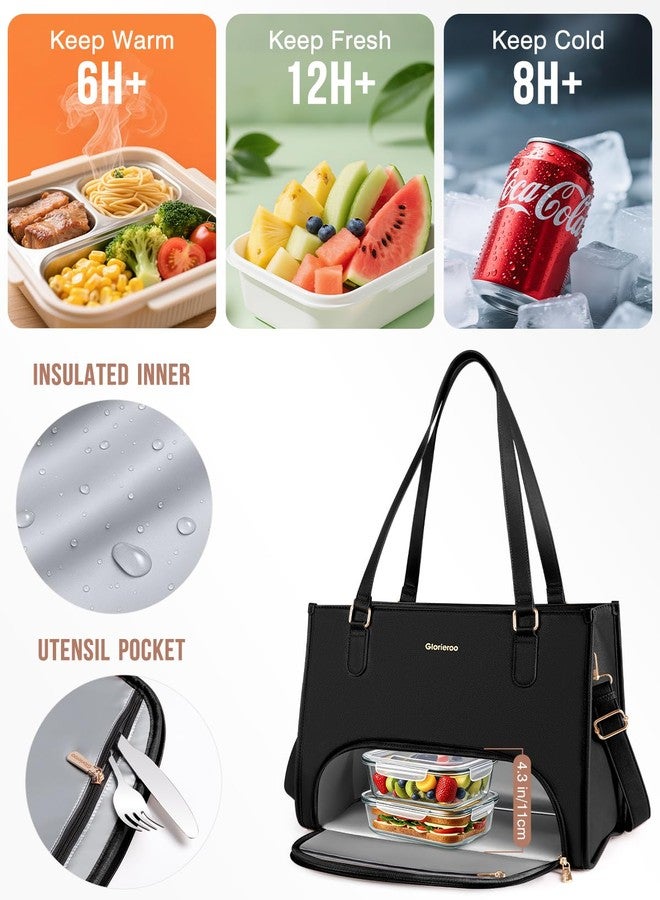 GLORIEROO Laptop Tote Bag with Lunch Compartment for Women - 15.6 Inch Computer Vegan Leather Work Bag Handbag, Large Insulated Leakproof Lunch Box Bag with Shoulder Strap - Image 3