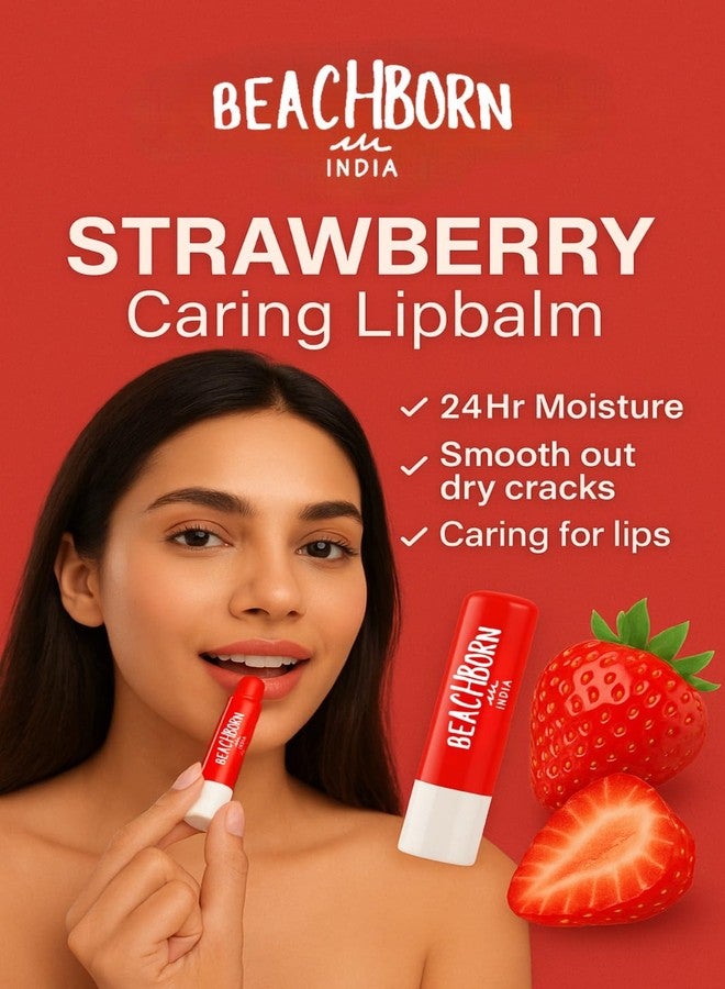 BEACHBORN Caring Lip Balm with 24Hr Moisture, Strawberry Flavor, Soft Touch Formula for Dry Crack Prevention - Image 3