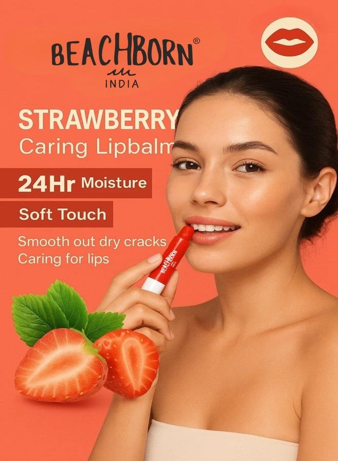BEACHBORN Caring Lip Balm with 24Hr Moisture, Strawberry Flavor, Soft Touch Formula for Dry Crack Prevention - Image 2