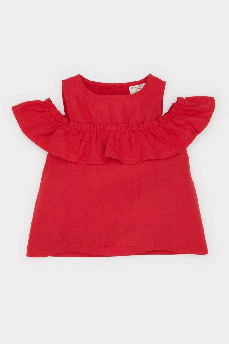 DeFacto Baby Girl Crew Neck Flam Poplin Blouse