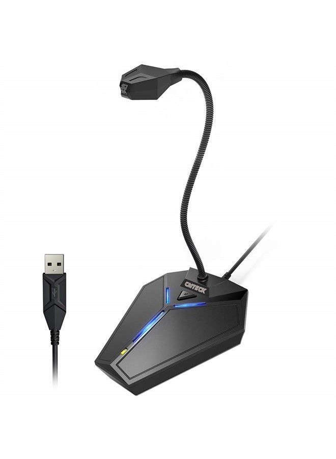 CMTECK ميكروفون كمبيوتر USB، توصيل وتشغيل، ميكروفون مكثف متعدد الاتجاهات لسطح المكتب، زر كتم مع مؤشر LED، متوافق مع ويندوز/ماك، مثالي ليوتيوب، سكايب، تسجيل، ألعاب (1.8م / 6قدم) - Image 1