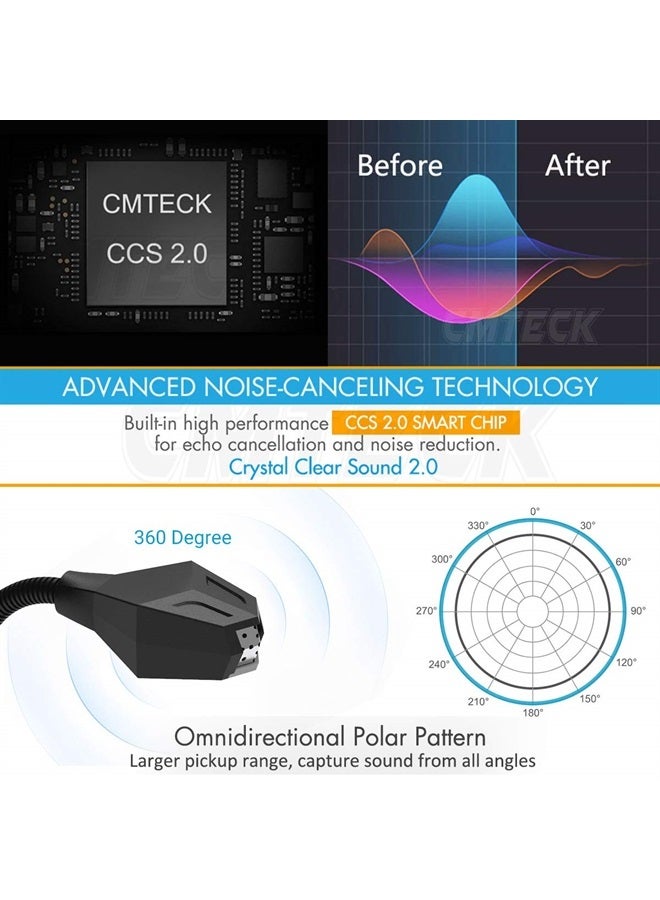CMTECK ميكروفون كمبيوتر USB، توصيل وتشغيل، ميكروفون مكثف متعدد الاتجاهات لسطح المكتب، زر كتم مع مؤشر LED، متوافق مع ويندوز/ماك، مثالي ليوتيوب، سكايب، تسجيل، ألعاب (1.8م / 6قدم) - Image 5