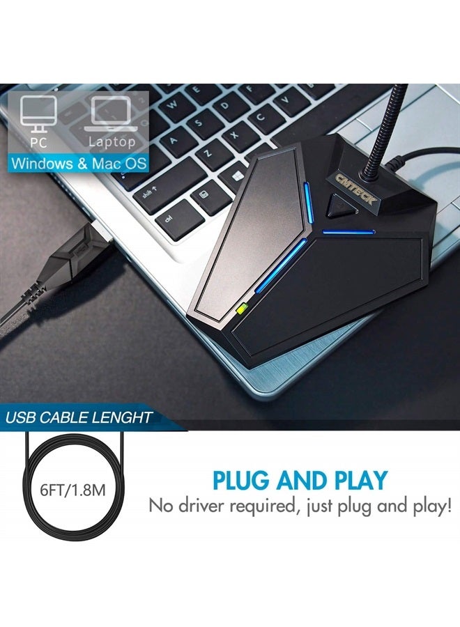CMTECK ميكروفون كمبيوتر USB، توصيل وتشغيل، ميكروفون مكثف متعدد الاتجاهات لسطح المكتب، زر كتم مع مؤشر LED، متوافق مع ويندوز/ماك، مثالي ليوتيوب، سكايب، تسجيل، ألعاب (1.8م / 6قدم) - Image 4