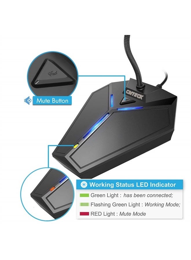 CMTECK ميكروفون كمبيوتر USB، توصيل وتشغيل، ميكروفون مكثف متعدد الاتجاهات لسطح المكتب، زر كتم مع مؤشر LED، متوافق مع ويندوز/ماك، مثالي ليوتيوب، سكايب، تسجيل، ألعاب (1.8م / 6قدم) - Image 3