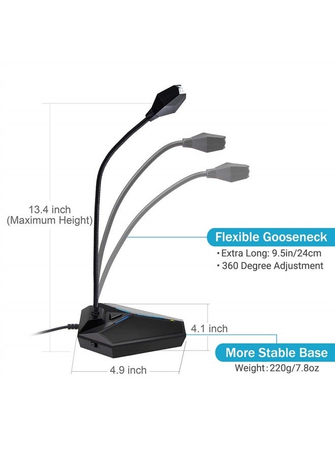 CMTECK ميكروفون كمبيوتر USB، توصيل وتشغيل، ميكروفون مكثف متعدد الاتجاهات لسطح المكتب، زر كتم مع مؤشر LED، متوافق مع ويندوز/ماك، مثالي ليوتيوب، سكايب، تسجيل، ألعاب (1.8م / 6قدم) - Image 2