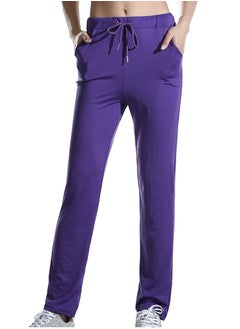 إسكدنيا Women's Solid Color Highly Elastic Yoga Pants Comforty Loose Casual Pants Purple  - Image 1