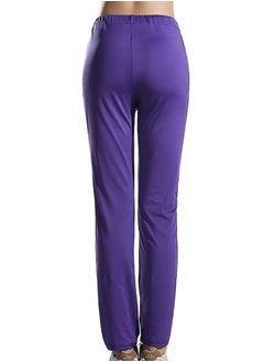 إسكدنيا Women's Solid Color Highly Elastic Yoga Pants Comforty Loose Casual Pants Purple  - Image 3
