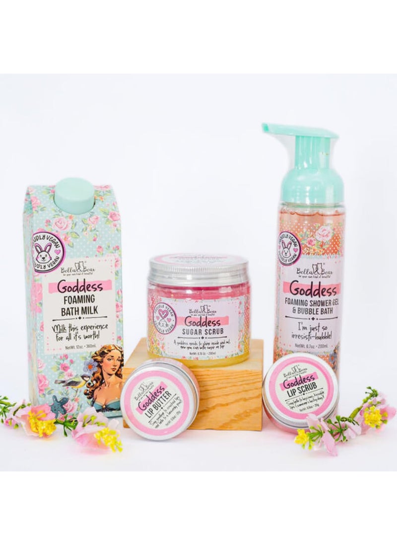 Bella and Bear - Bella  Bear Goddess Mega Bath  Body Gift Set with Foaming Shower Gel  Bubble Bath Bath Milk Body Scrub  Lip Scrub and Lip Butter  Gift for Women  Teens  Tweens - Image 1