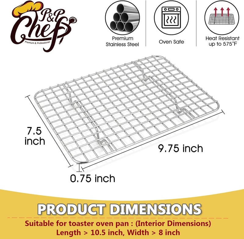 P&P CHEF 9.75 Inch Cooling Baking Rack Set of 2, Stainless Steel Grid Cooking Racks for Roasting Drying Grilling, Oven & Dishwasher Safe, Heavy Duty & Healthy - Image 2