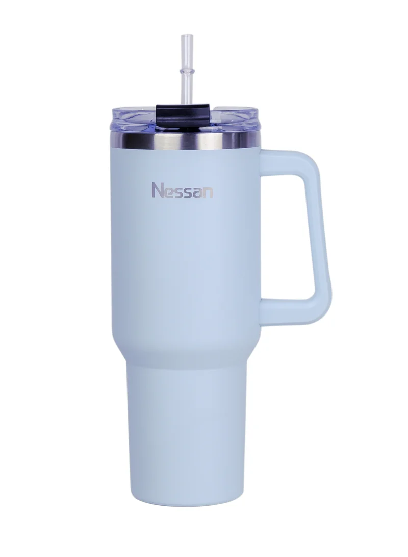 Nessan Nessan Double Wall Stainless Steel Vacuum Insulated Travel Mug Tumbler with Dual Function Lid and Straw for Water, Iced Tea or Hot Coffee, Smoothie and More (Blue, 1200ml)