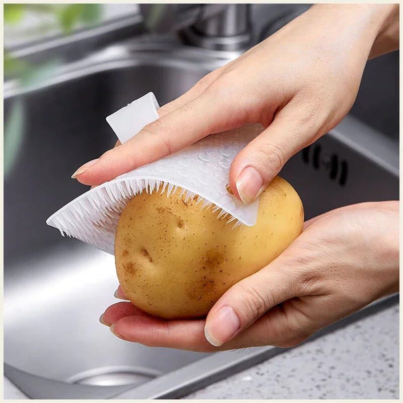 VUNEXO VUNEXO Silicone Fruit and Vegetable Cleaning Brush with Handle Flexible Kitchen Cleaning Tools White Pack2  - Image 3